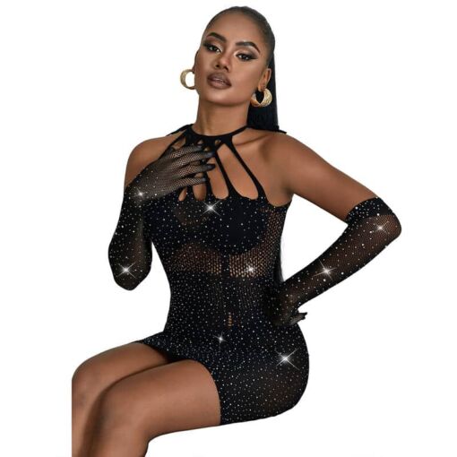 SUBBLIME - 952235 VESTIDO DE REJILLA CON BRILLANTES NEGRO TALLA ÚNICA - Imagen 3