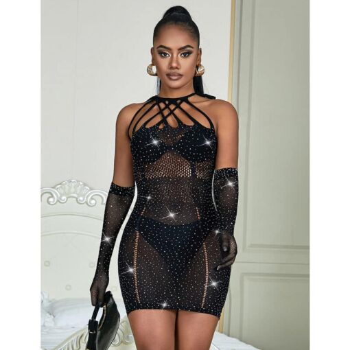 SUBBLIME - 952235 VESTIDO DE REJILLA CON BRILLANTES NEGRO TALLA ÚNICA - Imagen 6