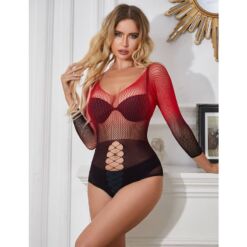 SUBBLIME - 952259 VESTIDO DE REJILLA ELÁSTICO MANGA LARGA DEGRADADO ROJO Y NEGRO TALLA ÚNICA - piKanteo | Despierta tu lado más piKante