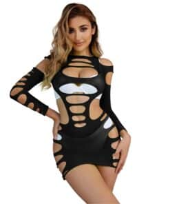 SUBBLIME - 952266 VESTIDO DE REJILLA ELÁSTICO MANGA LARGA NEGRO TALLA ÚNICA