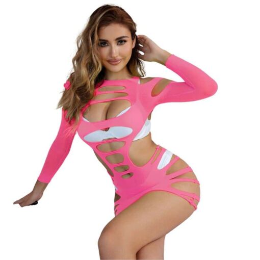SUBBLIME - 952273 VESTIDO DE REJILLA ELÁSTICO MANGA LARGA ROSA TALLA ÚNICA - Imagen 3