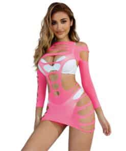 SUBBLIME - 952273 VESTIDO DE REJILLA ELÁSTICO MANGA LARGA ROSA TALLA ÚNICA