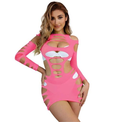 SUBBLIME - 952273 VESTIDO DE REJILLA ELÁSTICO MANGA LARGA ROSA TALLA ÚNICA - Imagen 6