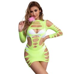 SUBBLIME - 952280 VESTIDO DE REJILLA ELÁSTICO MANGA LARGA VERDE TALLA ÚNICA - piKanteo | Despierta tu lado más piKante
