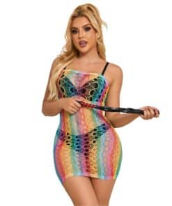 SUBBLIME - 952365 VESTIDO DE REJILLA HOMBROS DESCUBIERTOS ARCOIRIS TALLA ÚNICA