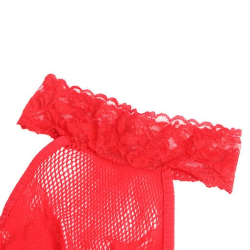 SUBBLIME - 952372 BODYSTOCKING CROTCHLESS DE REJILLA Y ENCAJE CON CUELLO ALTO ROJO TALLA ÚNICA - Imagen 7