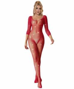 SUBBLIME - 952419 BODYSTOCKING DE REJILLA CON DIAMANTES MANGA LARGA ROJO TALLA ÚNICA