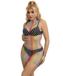 SUBBLIME - 952433 VESTIDO DE REJILLA SIN MANGAS CON CUELLO ALTO ARCOIRIS TALLA ÚNICA