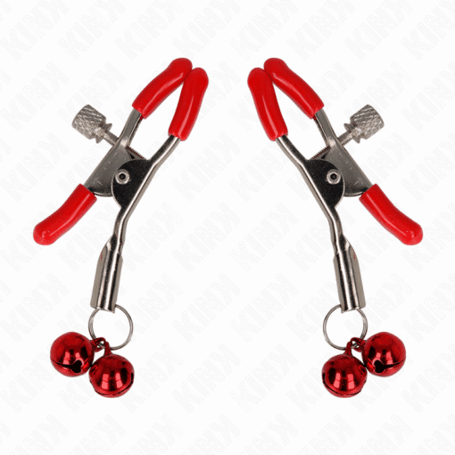 KINK - PINZAS PARA PEZONES ROJAS CON DOBLE CAMPANILLA ROJO 6 CM - Imagen 2