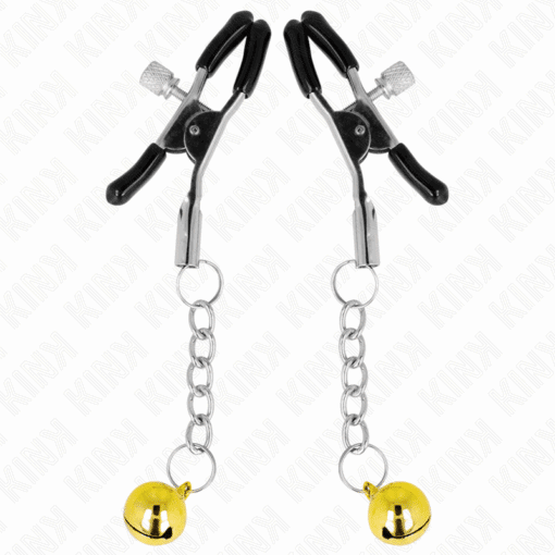 KINK - PINZAS PARA PEZONES CON COLGANTE DE CASCABEL DORADO 6 CM - Imagen 2