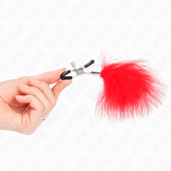 KINK - PINZAS PARA PEZONES CON PLUMA ROJO 7 CM - piKanteo | Despierta tu lado más piKante
