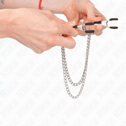 KINK - PINZAS PARA PEZONES CON DOBLE CADENA GRUESA PLATEADO 20/23 CM - piKanteo | Despierta tu lado más piKante