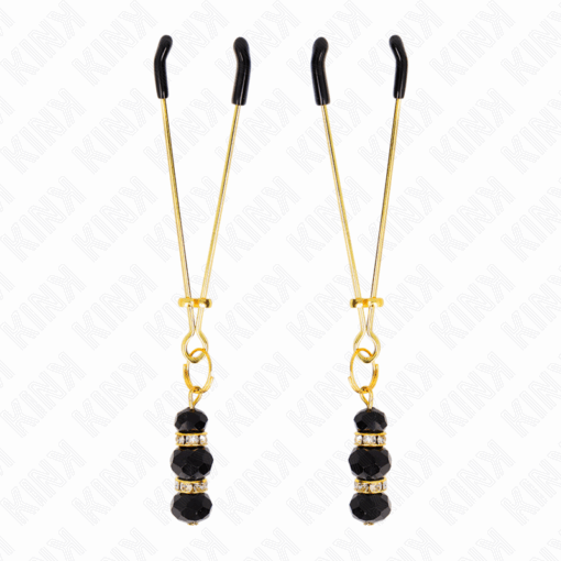 KINK - PINZAS PARA PEZONES DORADA FINA CON TRIPLE BOLA DE VIDRIO NEGRO 7 CM - Imagen 2