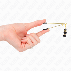KINK - PINZAS PARA PEZONES DORADA FINA CON TRIPLE BOLA DE VIDRIO NEGRO 7 CM - piKanteo | Despierta tu lado más piKante