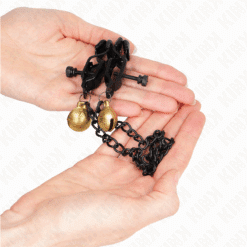 KINK - PINZAS PARA PEZONES PLANAS NEGRO CON CASCABEL Y CADENA PLATEADO 30 CM - piKanteo | Despierta tu lado más piKante
