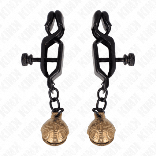 KINK - PINZAS PARA PEZONES PLANAS NEGRO CON CASCABEL 7 CM