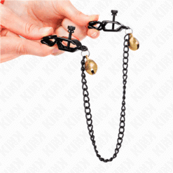 KINK - PINZAS PARA PEZONES PLANAS NEGRO CON CASCABEL Y CADENA PLATEADO 30 CM - piKanteo | Despierta tu lado más piKante