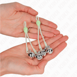 KINK - PINZAS PARA PEZONES LUMINOSAS FORMA CALABERA CON CASCABEL SONORO AJUSTABLE VERDE / PLATEADO - piKanteo | Despierta tu lado más piKante