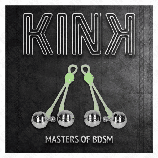 KINK - PINZAS PARA PEZONES LUMINOSAS FORMA CALABERA CON CASCABEL SONORO AJUSTABLE VERDE / PLATEADO - Imagen 5