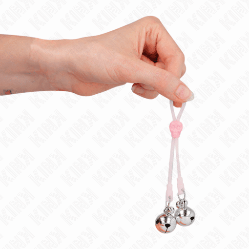 KINK - PINZAS PARA PEZONES LUMINOSAS FORMA CALABERA CON CASCABEL SONORO AJUSTABLE ROSA / PLATEADO - Imagen 4
