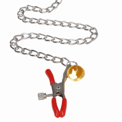 KINK - PINZAS PARA PEZONES Y CLÍTORIS ROJAS CON CASCABEL DORADO Y CADENA 30 CM - piKanteo | Despierta tu lado más piKante