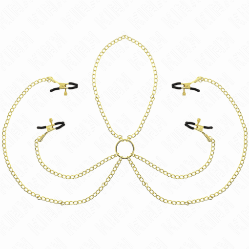 KINK - PINZAS PARA PEZONES Y CLÍTORIS 4 ENGANCHES AJUSTABLE DORADO