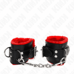 KINK - MUÑEQUERAS FORRADAS CON AGUJEROS CUADRADOS ROJO Y CORREA NEGRO AJUSTABLE 17-29 CM X 6 CM - piKanteo | Despierta tu lado más piKante