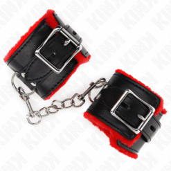 KINK - MUÑEQUERAS FORRADAS CON AGUJEROS CUADRADOS ROJO Y CORREA NEGRO AJUSTABLE 17-29 CM X 6 CM - piKanteo | Despierta tu lado más piKante