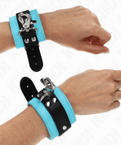 KINK - MUÑEQUERAS CON CIERRE PREMIUM NEGRO / AZUL AJUSTABLE 21-28 CM X 5.5 CM