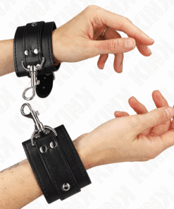 KINK - MUÑEQUERAS ESTILO MAZMORRA CON CERRADURA NEGRO AJUSTABLE 21-28 CM X 5.5 CM