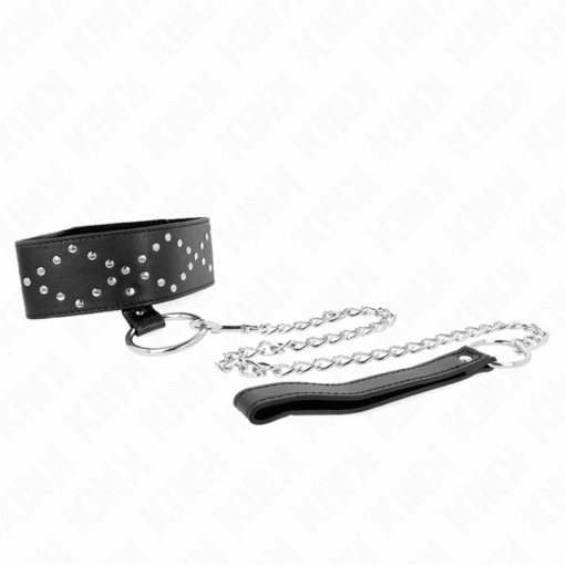 KINK - COLLAR CON CORREA 65 CM CON TACHUELAS PLATEADAS MODELO 3 AJUSTABLE 36-43 CM X 5 CM - Imagen 4