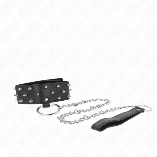 KINK - COLLAR CON CORREA 65 CM CON TACHUELAS PLATEADAS MODELO 5 AJUSTABLE 36-43 CM X 5 CM - Imagen 4