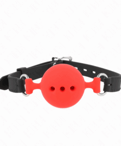 KINK - MORDAZA 55 x 2 CM DE BOLA 5 CM DE SILICONA COMPLETA TALLA L ROJO AJUSTABLE 35-51 CM