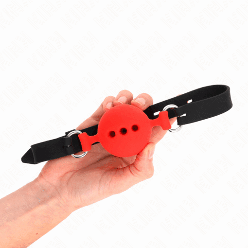 KINK - MORDAZA 55 x 2 CM DE BOLA 5 CM DE SILICONA COMPLETA TALLA L ROJO AJUSTABLE 35-51 CM - Imagen 2