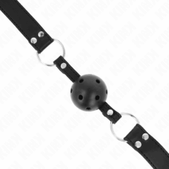 KINK - MORDAZA DE BOLA 4 CM TRANSPIRABLE CON DOBLE REMACHE MODELO 1 NEGRO 62 x 2.5 CM AJUSTABLE 42-58 CM - piKanteo | Despierta tu lado más piKante