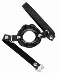 KINK - MORDAZA LABIAL 8 CM CON CORREA DE POLIPIEL NEGRO 63 x 2 CM AJUSTABLE 39-58 CM