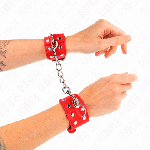 KINK - MUÑEQUERAS CON DOBLE LÍNEA DE TACHUELAS AJUSTABLE ROJO - Imagen 3