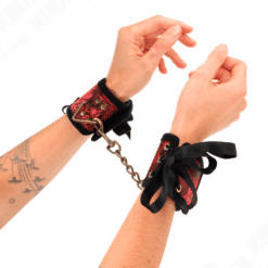 KINK - MUÑEQUERAS DISEÑO ESCÁNDALO ROJO-NEGRO DETALLE LAZO 24.5 CM X 6.5 CM - piKanteo | Despierta tu lado más piKante