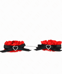 KINK - MUÑEQUERAS ELÁSTICAS DE ENCAJE CON DETALLE CORAZÓN ROJO AJUSTABLE 22-35 CM