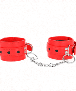 KINK - MUÑEQUERAS ROJO CON INCRUSTACIÓN DE CORAZÓN NEGRO AJUSTABLE 21-28 CM X 5.5 CM