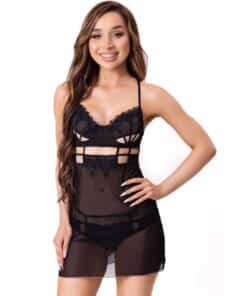 LIVCO CORSETTI FASHION - MAIA 20247 BABYDOLL + TANGA NEGRO S/M