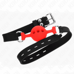 KINK - MORDAZA 55 x 2 CM DE BOLA 4 CM DE SILICONA COMPLETA TALLA S ROJO AJUSTABLE 35-51 CM - piKanteo | Despierta tu lado más piKante