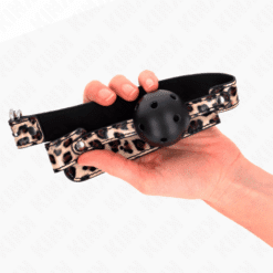 KINK - MORDAZA DE BOLA 4.5 CM TRANSPIRABLE LEOPARDO 65 x 2.5 CM - piKanteo | Despierta tu lado más piKante