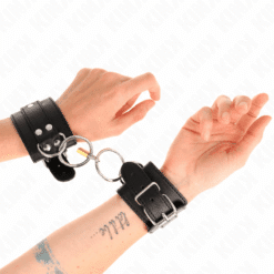 KINK - MUÑEQUERAS CON BLOQUEO DE CANDADO EN ANILLAS NEGRO AJUSTABLE 20-28 CM X 5.5 CM - piKanteo | Despierta tu lado más piKante