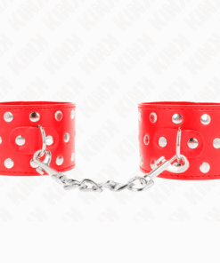 KINK - MUÑEQUERAS CON CIERRE A PRESIÓN LLENO DE TACHUELAS AJUSTABLE ROJO 19-24 CM X 5.5 CM