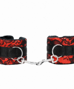 KINK - MUÑEQUERAS CORTAS DE ENCAJE TERCIOPELO Y UNIÓN DE NYLON ROJO/NEGRO 23 X 6.5 CM