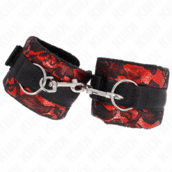 KINK - MUÑEQUERAS CORTAS DE ENCAJE TERCIOPELO Y UNIÓN DE NYLON ROJO/NEGRO 23 X 6.5 CM - piKanteo | Despierta tu lado más piKante