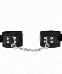 KINK - MUÑEQUERAS DE NYLON NEGRO CON CORREA CUERO NEGRO AJUSTABLE 19-29 CM X 5.1 CM
