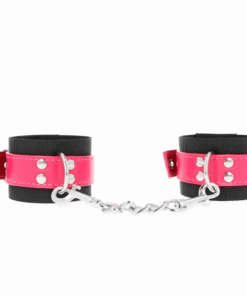 KINK - MUÑEQUERAS DE NYLON NEGRO CON CORREA POLIPIEL FUSCIA AJUSTABLE 19-29 CM X 5.1 CM
