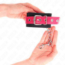 KINK - MUÑEQUERAS DE NYLON NEGRO CON CORREA POLIPIEL FUSCIA AJUSTABLE 19-29 CM X 5.1 CM - piKanteo | Despierta tu lado más piKante